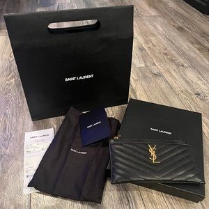 YSL Leather Monogram Clutch
